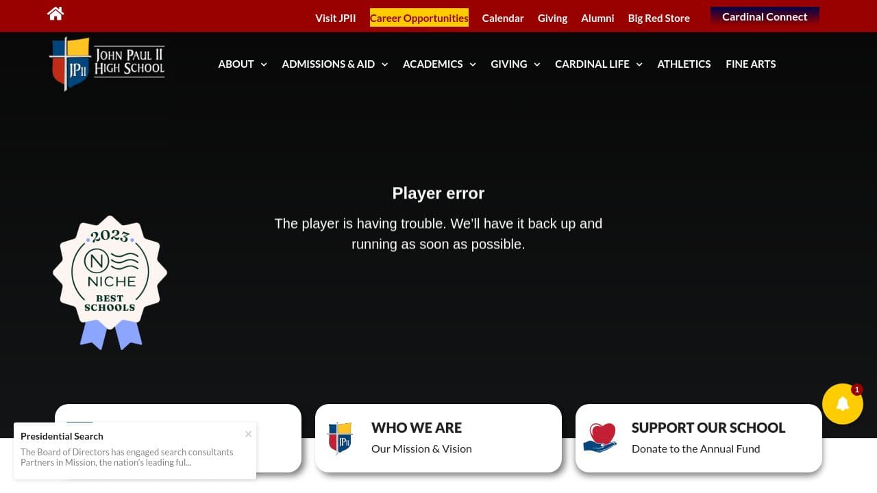 John Paul II High School website screenshot