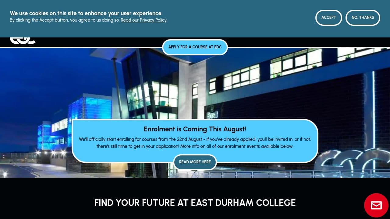 East Durham College website screenshot