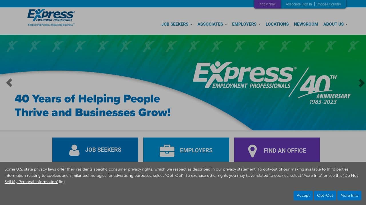 Express Employment Professionals -Cottonwood Heights, UT website screenshot