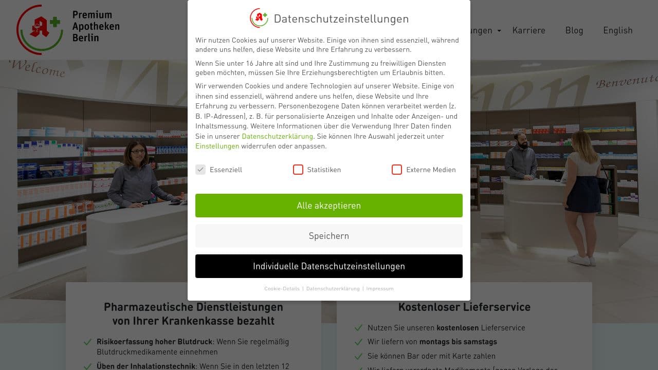 Premium Apotheken Berlin website screenshot