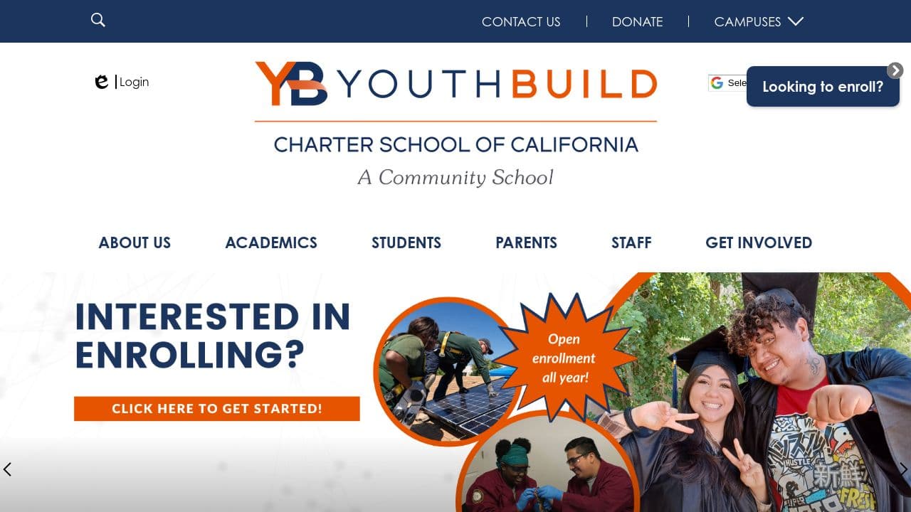 YouthBuild Charter School of California website screenshot
