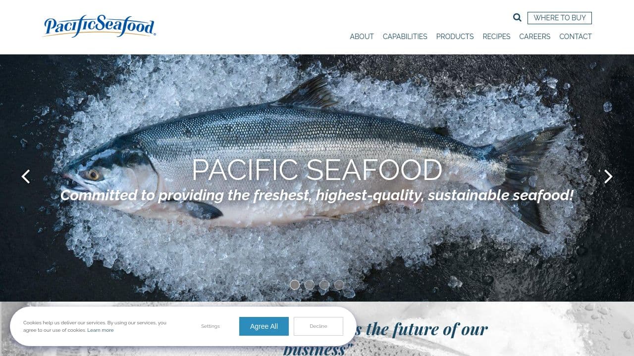 Pacific Seafood website screenshot
