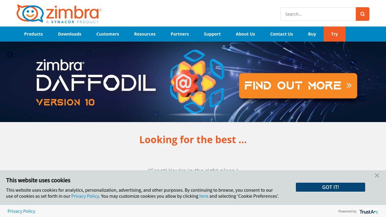 Zimbra website screenshot