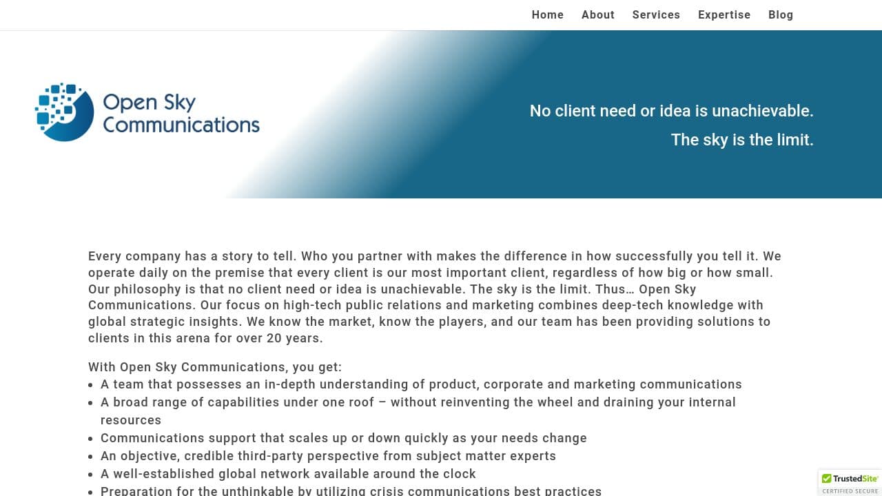 Open Sky Communications  website screenshot
