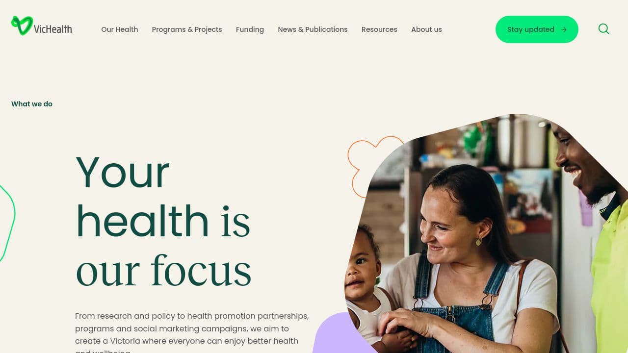 Victorian Health Promotion Foundation (VicHealth) website screenshot