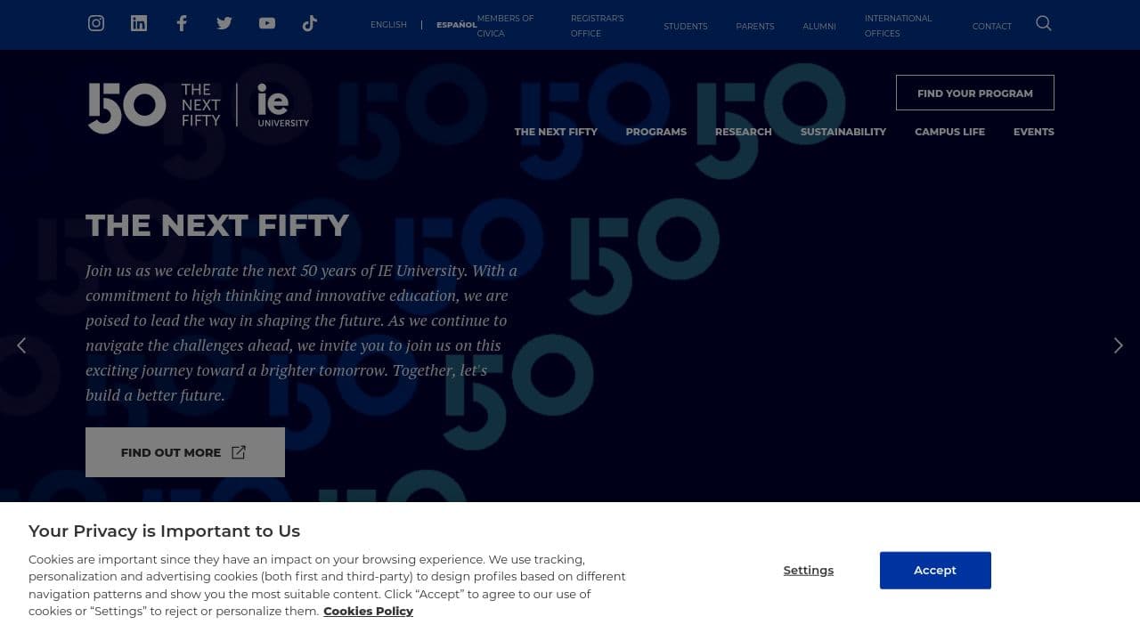 IE Business School website screenshot