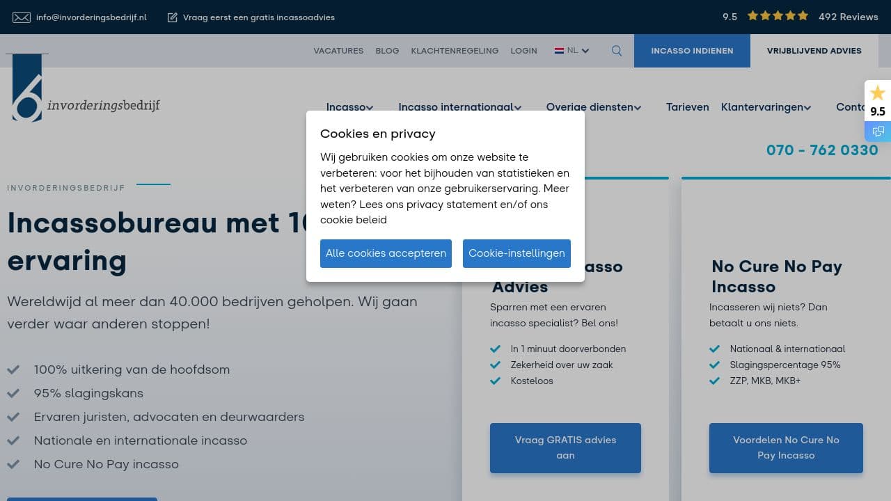 Invorderingsbedrijf website screenshot