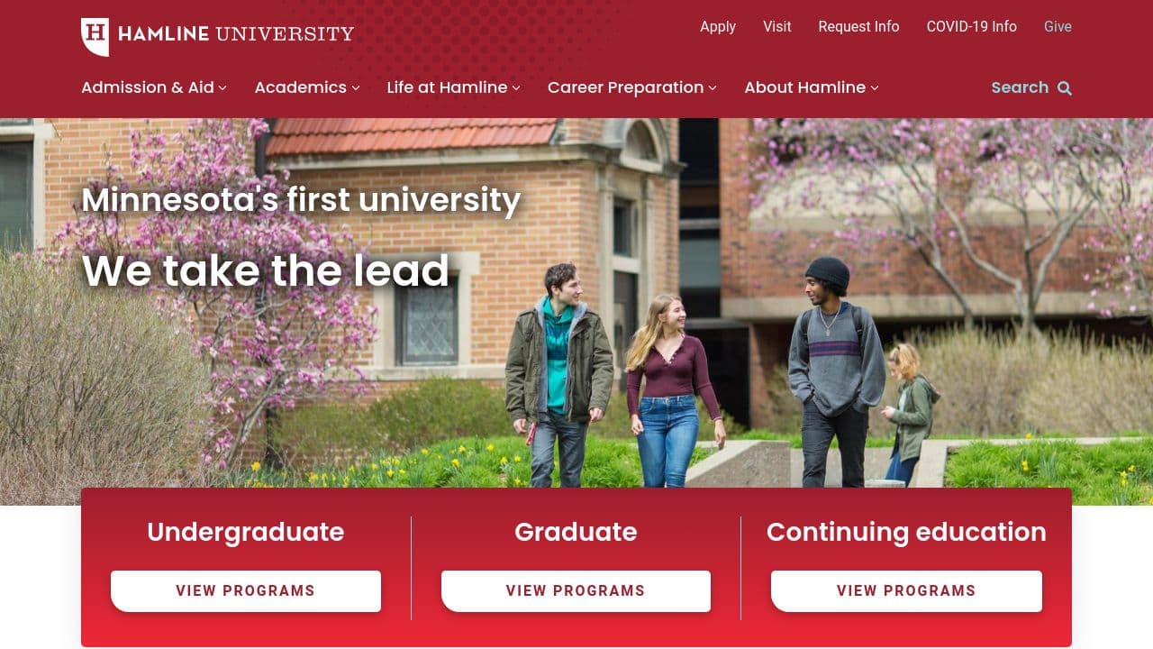 Hamline University website screenshot