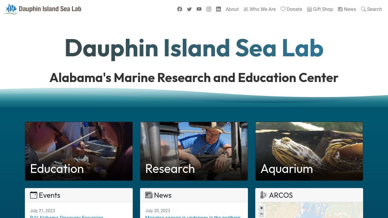 Dauphin Island Sea Lab website screenshot