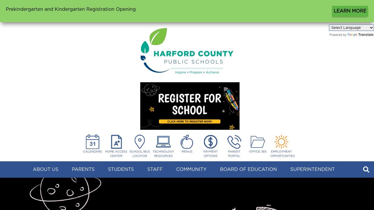 Harford County Public Schools website screenshot
