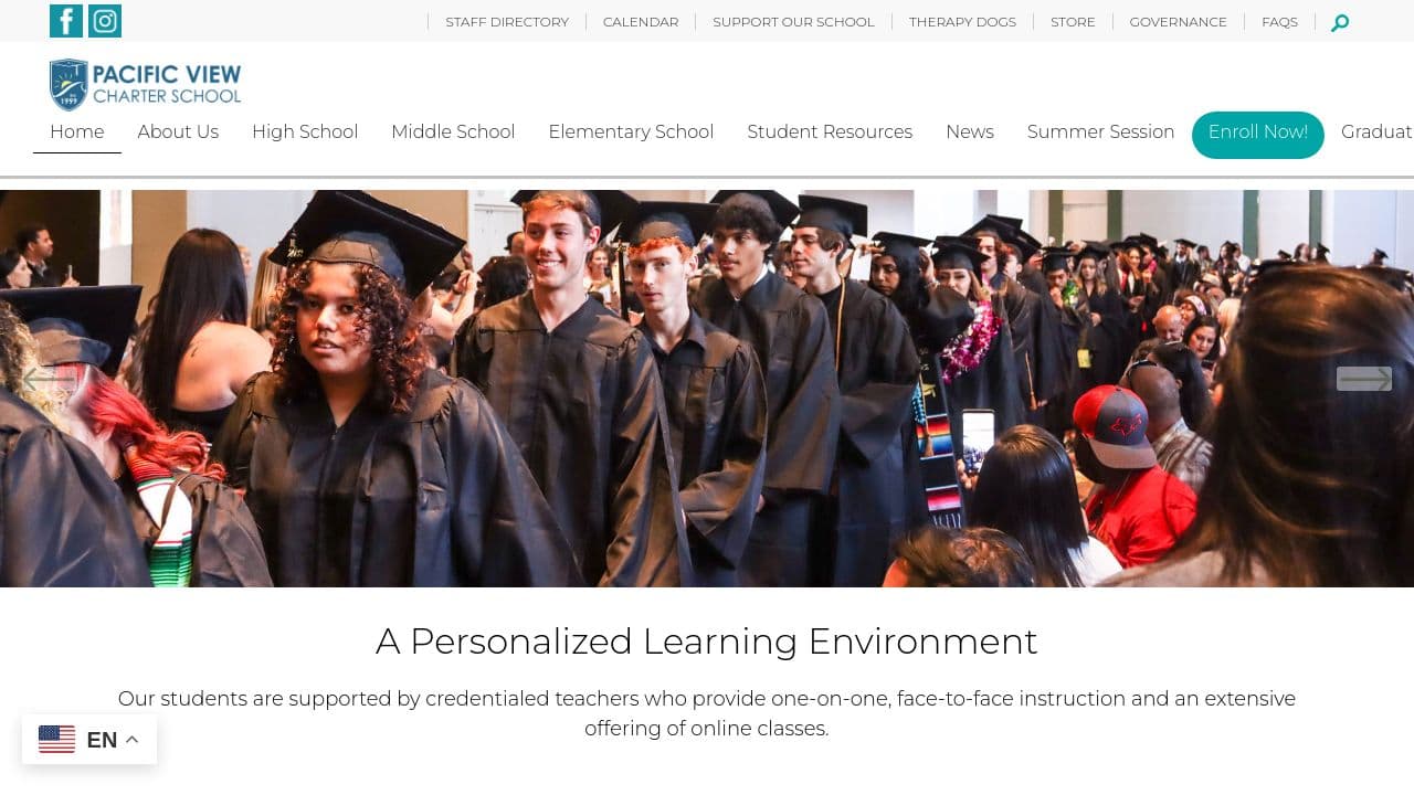 Pacific View Charter School website screenshot