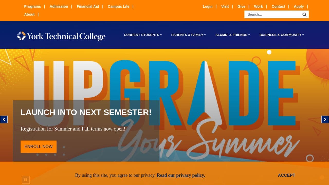 York Technical College website screenshot