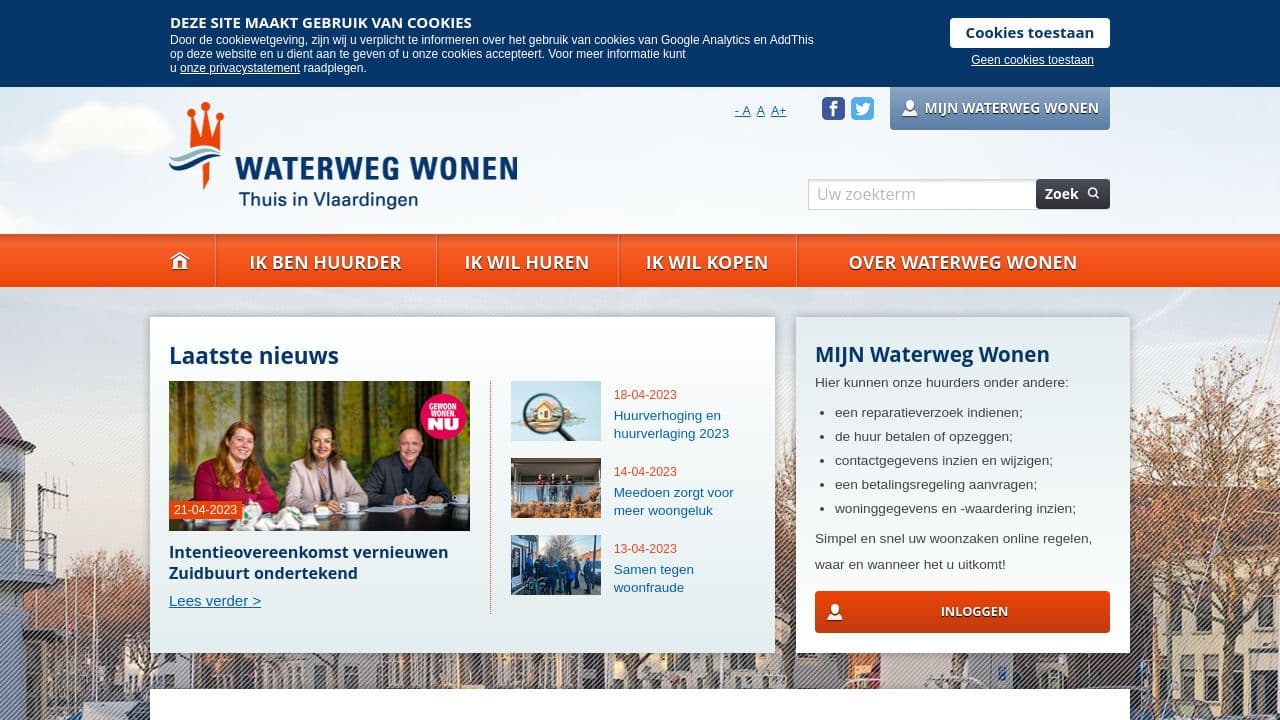 Waterweg Wonen website screenshot