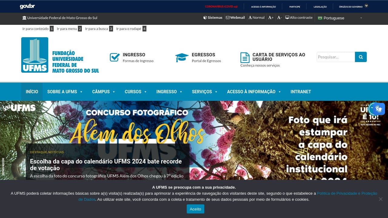 Universidade Federal de Mato Grosso do Sul website screenshot