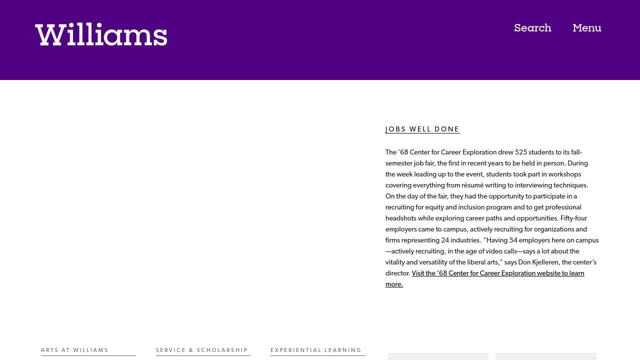 Williams College website screenshot