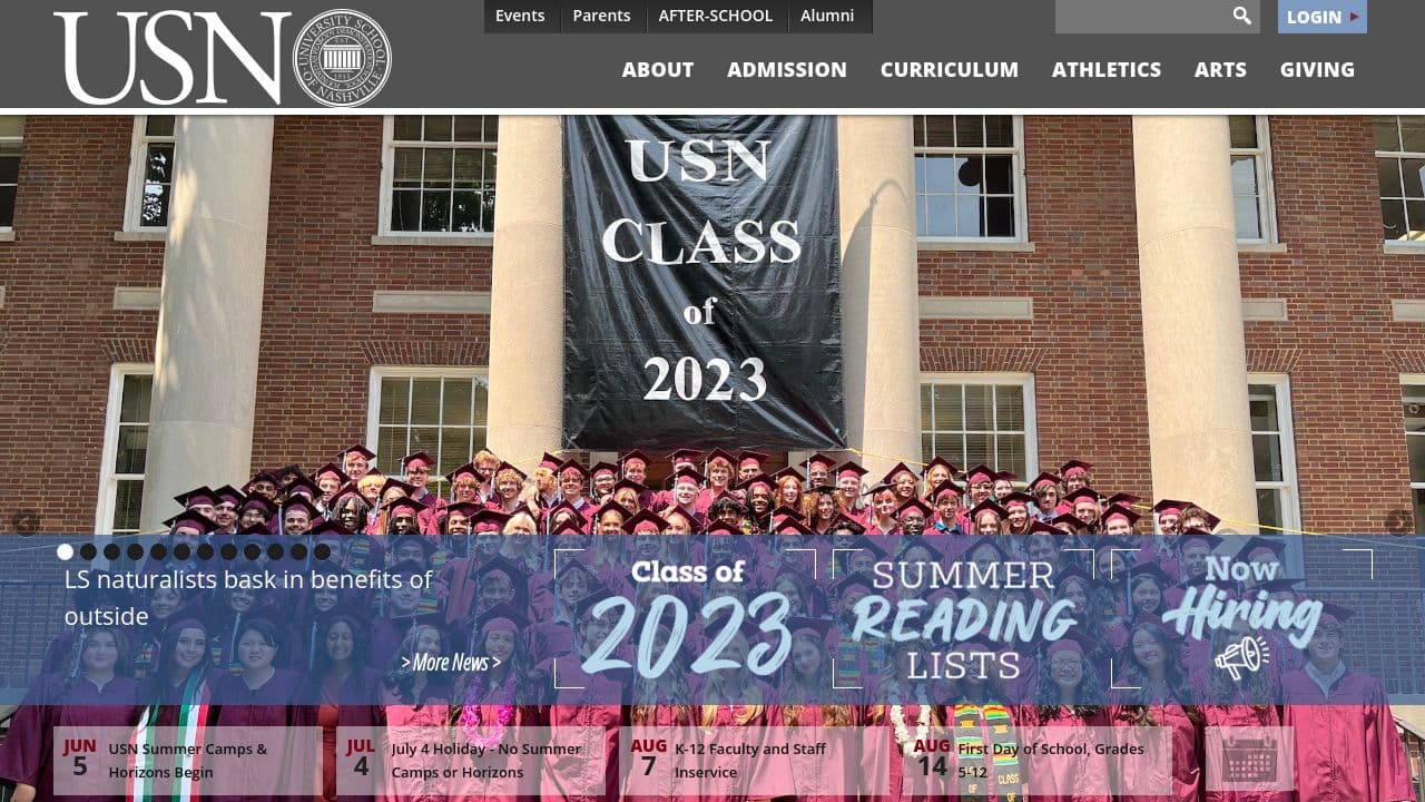 University School of Nashville website screenshot