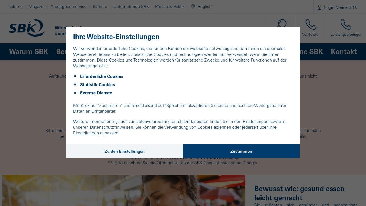 SBK Siemens-Betriebskrankenkasse website screenshot