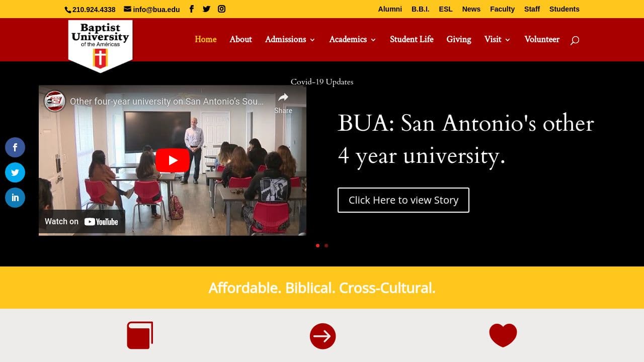 Baptist University of the Americas website screenshot