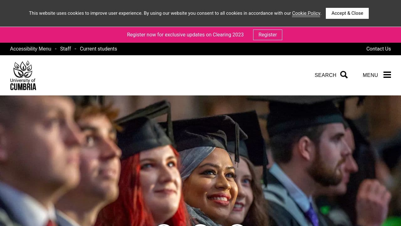 University of Cumbria website screenshot