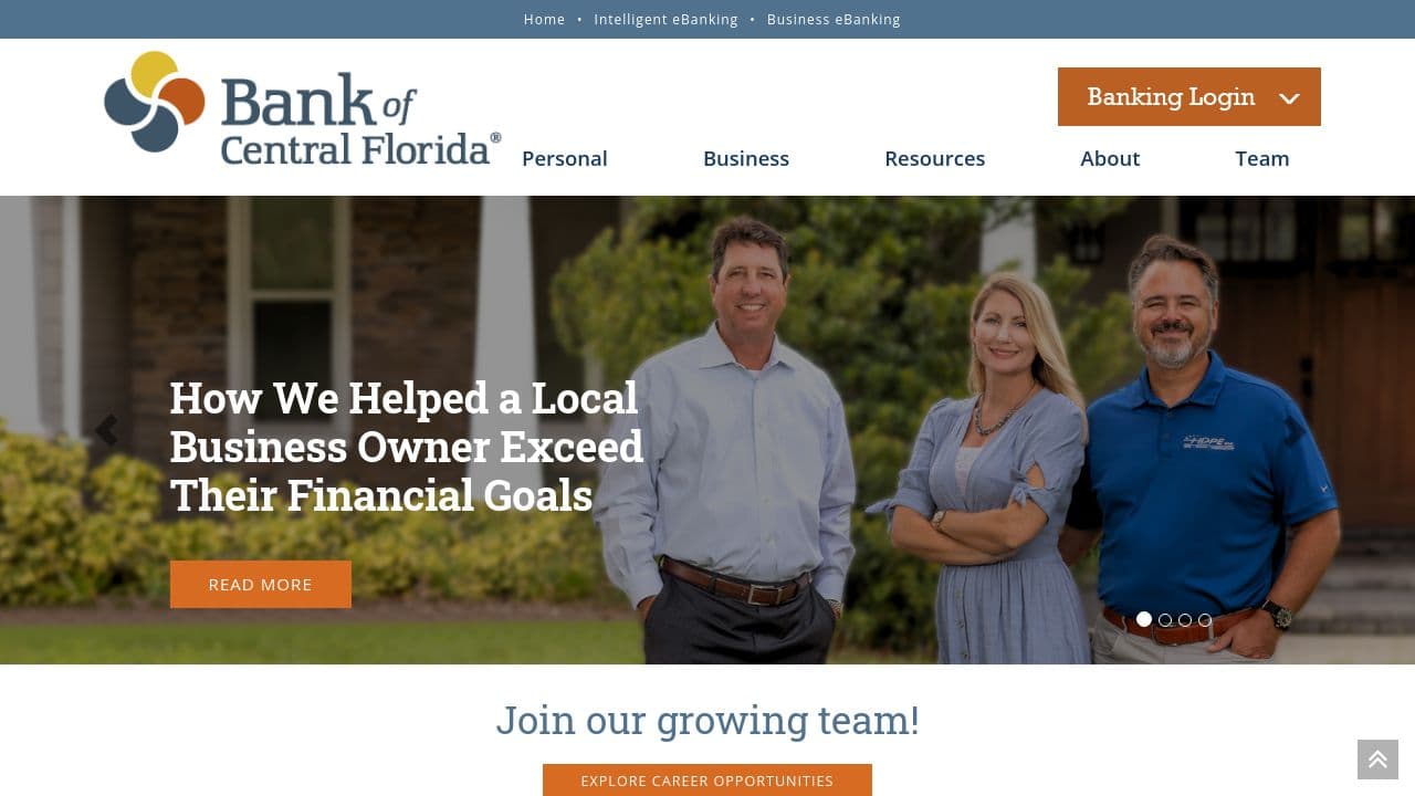 Bank of Central Florida website screenshot