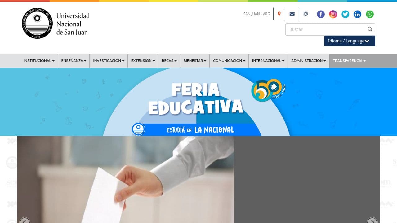 Universidad Nacional de San Juan website screenshot