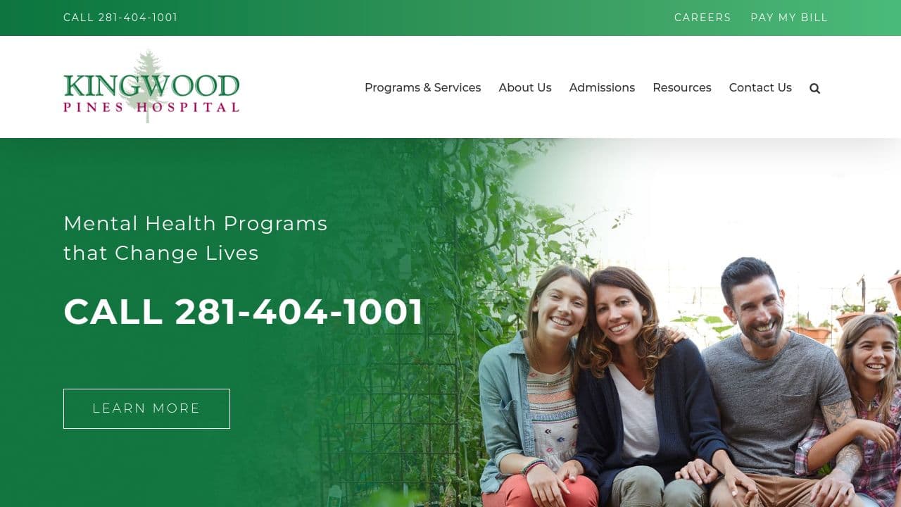 Kingwood Pines Hospital website screenshot