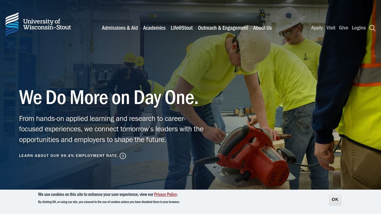 University of Wisconsin-Stout website screenshot