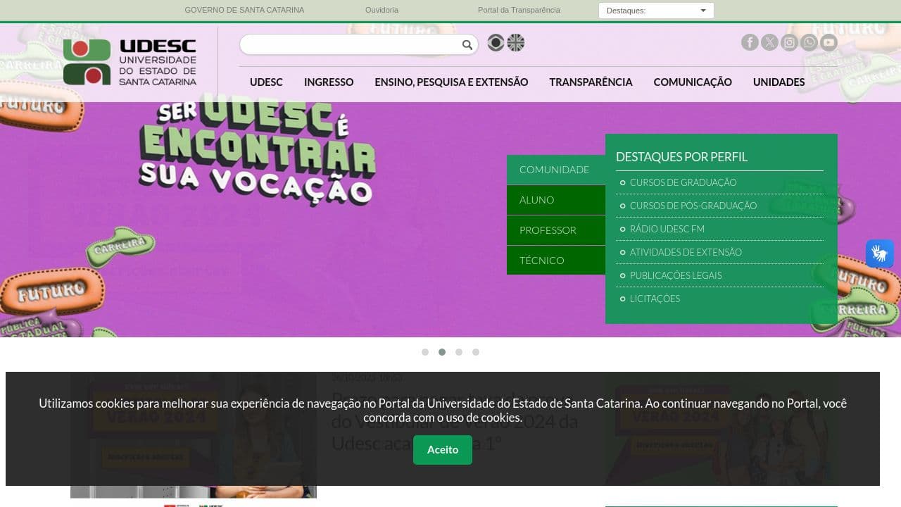 Universidade do Estado de Santa Catarina website screenshot