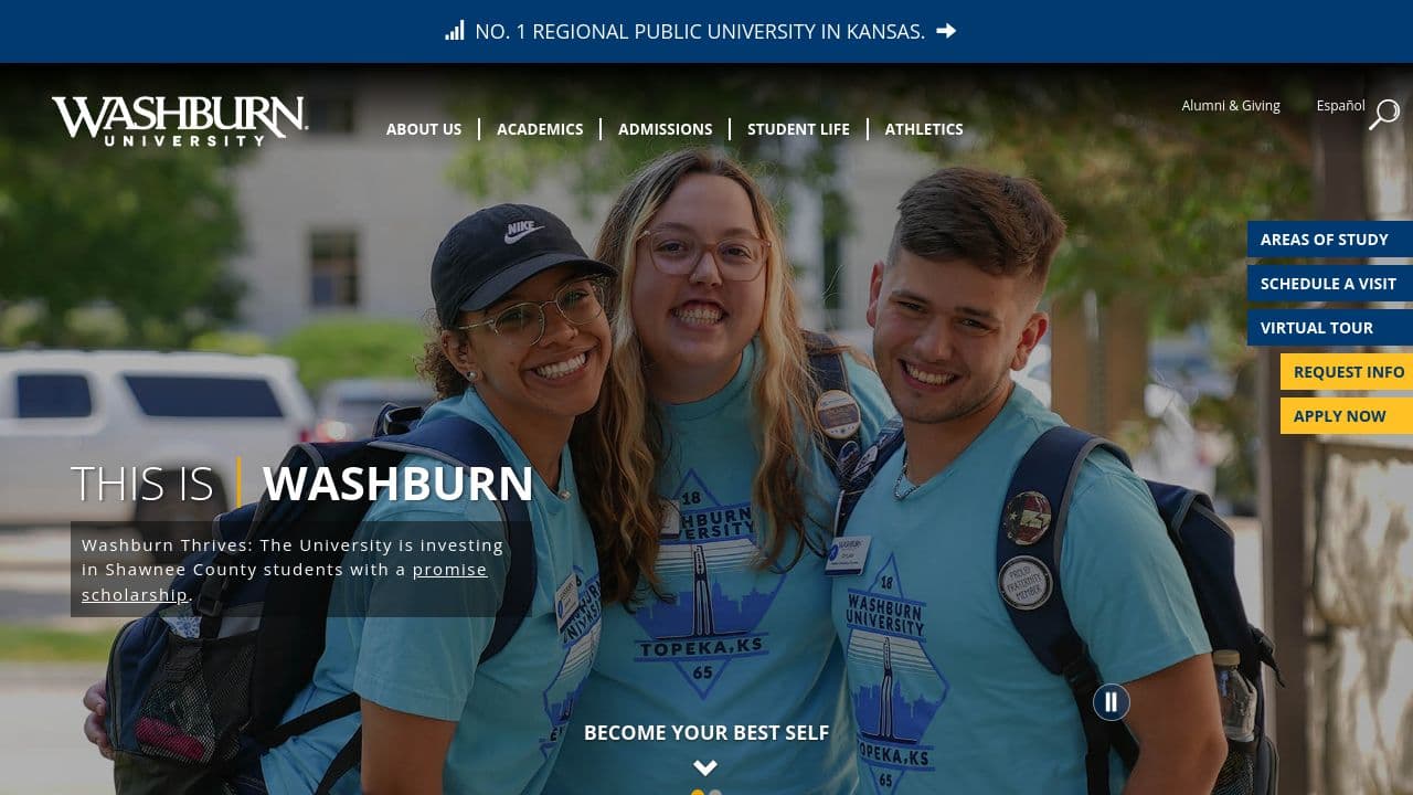 Washburn University website screenshot