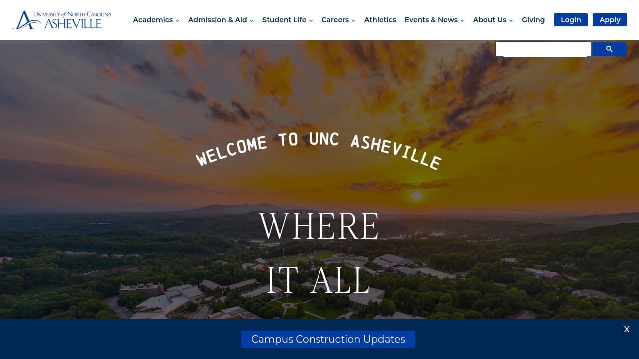 University of North Carolina Asheville website screenshot