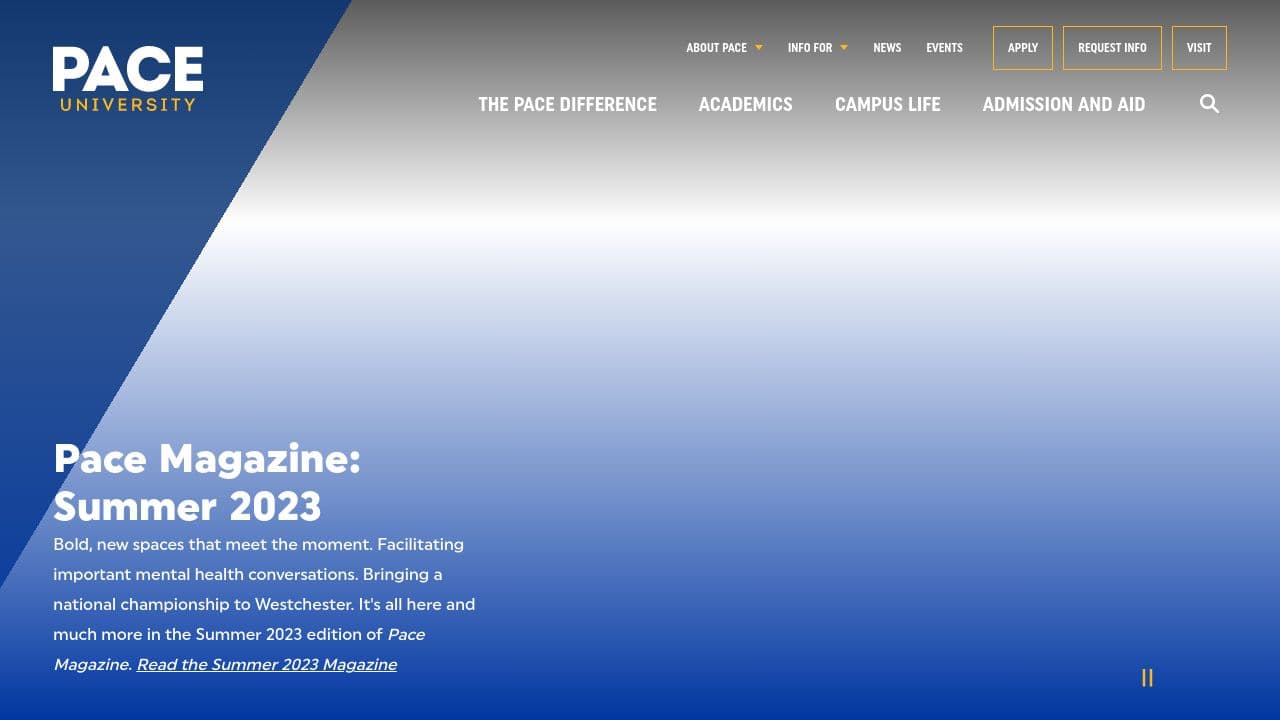 Pace University website screenshot