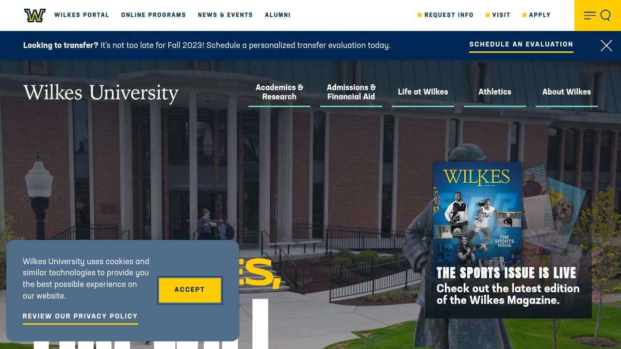 Wilkes University website screenshot