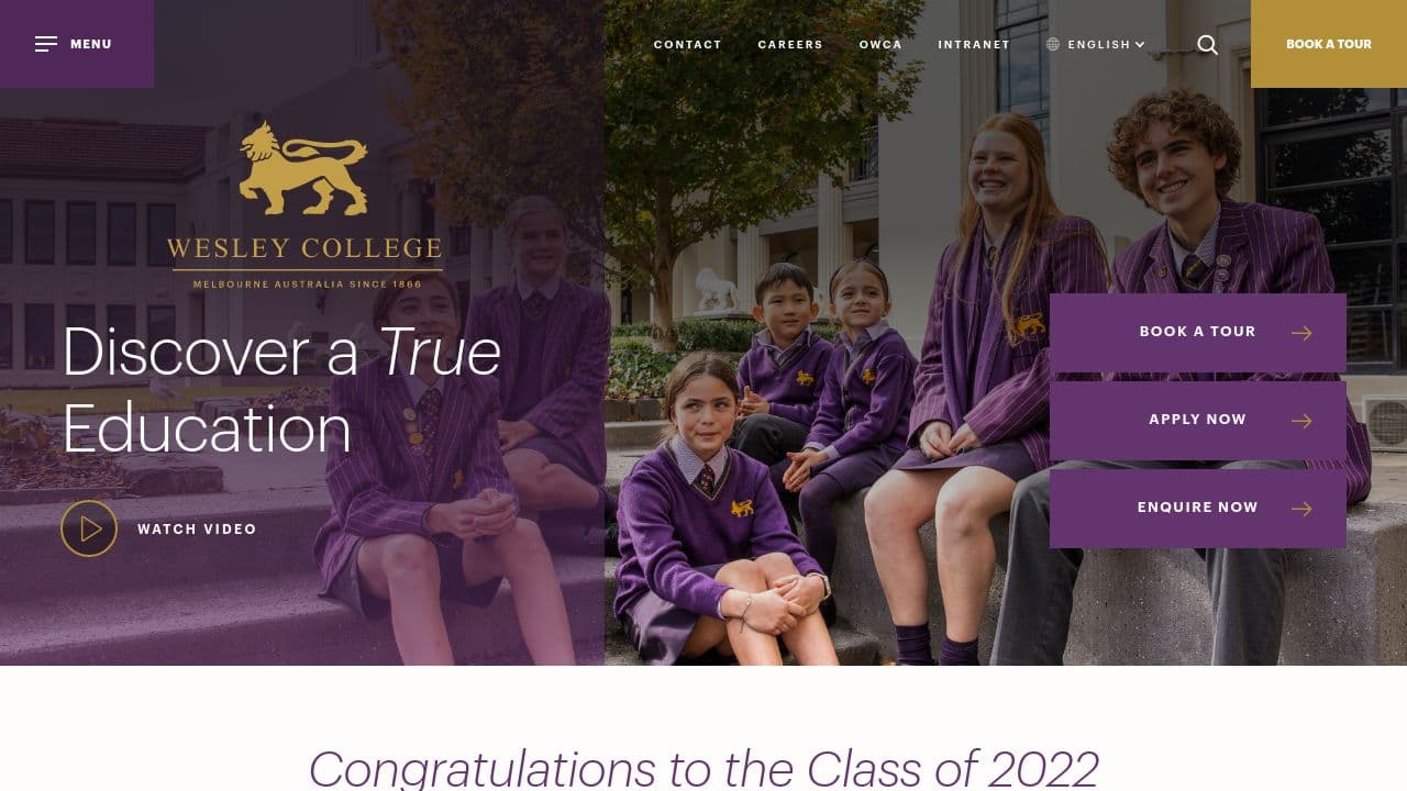 Wesley College website screenshot