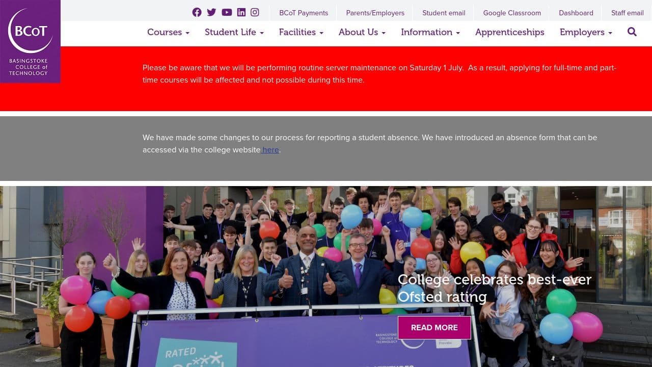 Basingstoke College of Technology website screenshot