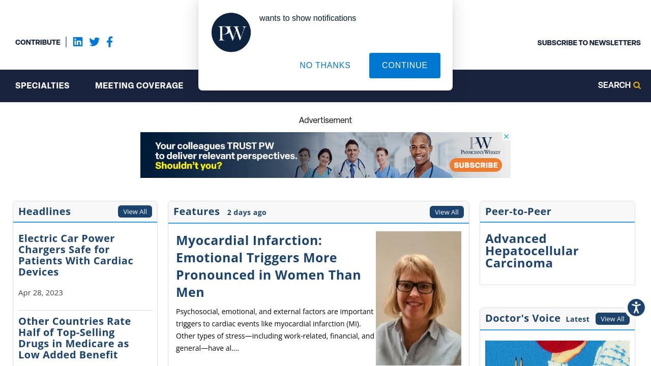 Physician's Weekly website screenshot