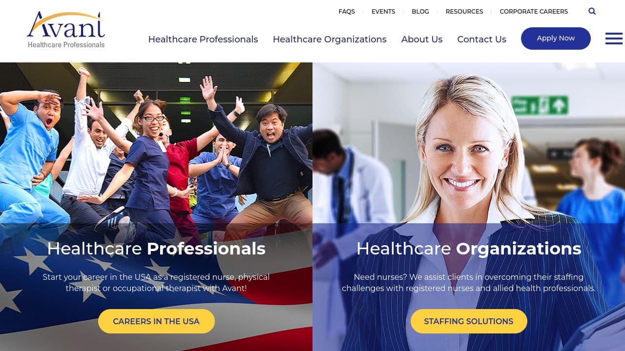 Avant Healthcare Professionals website screenshot