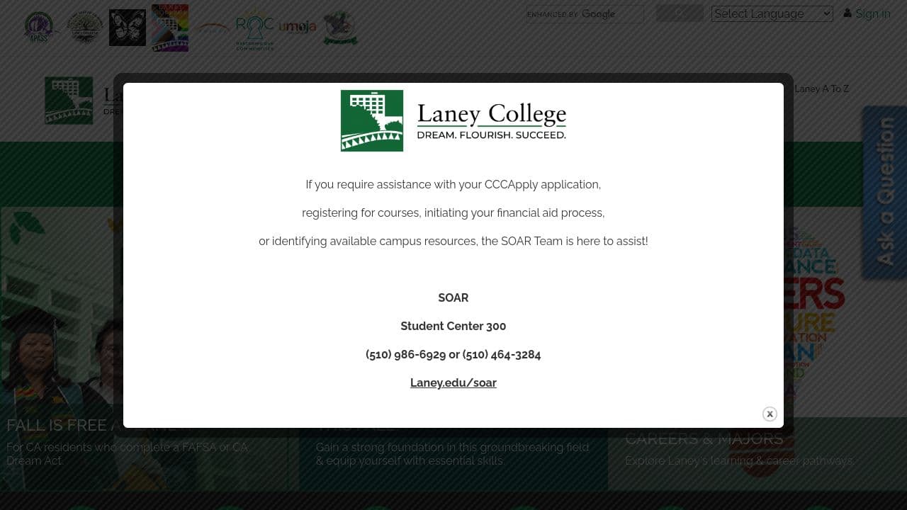 Laney College website screenshot