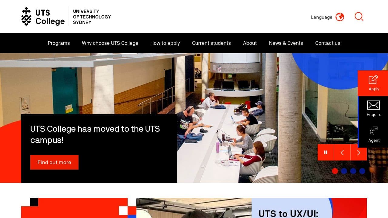 UTS College website screenshot