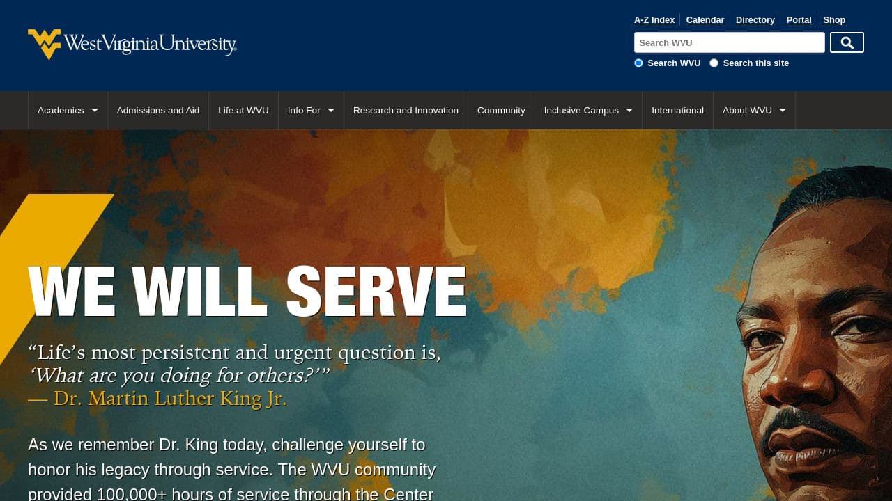 West Virginia University website screenshot