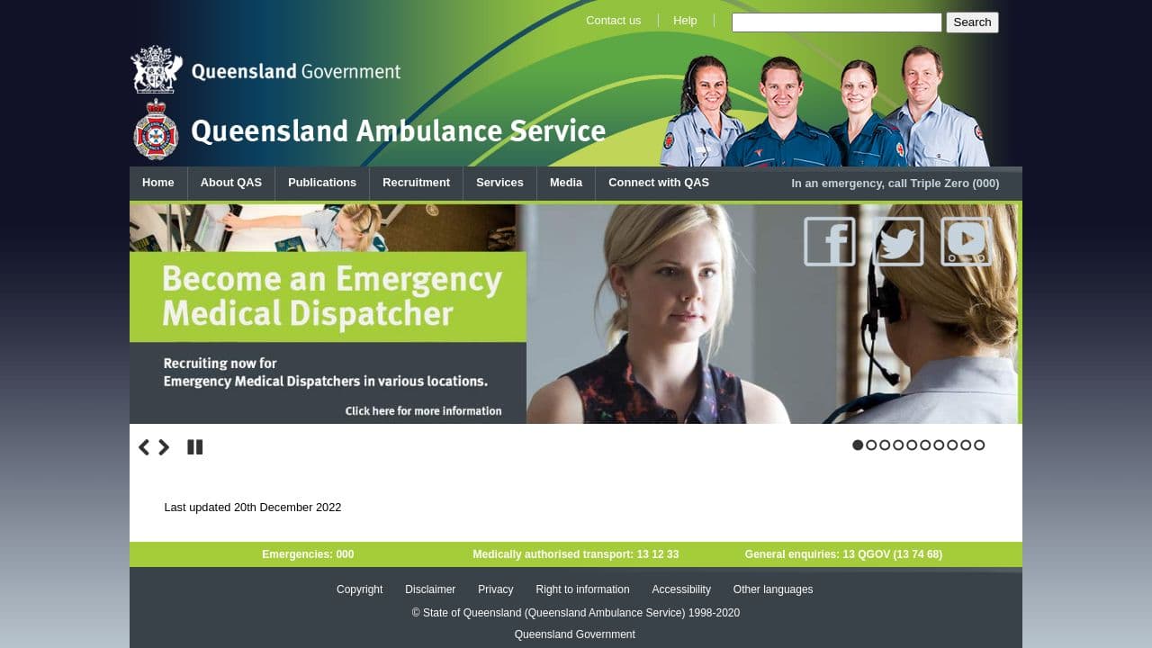 Queensland Ambulance Service website screenshot