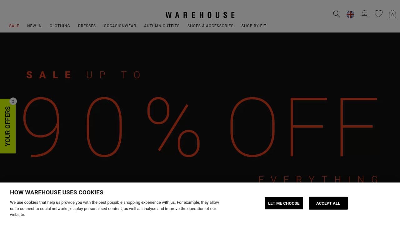 Warehouse Fashions website screenshot