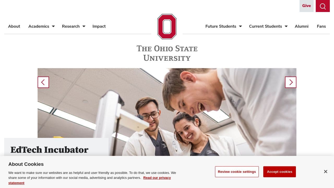 The Ohio State University website screenshot
