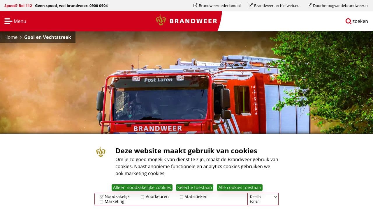 Brandweer Gooi en Vechtstreek website screenshot