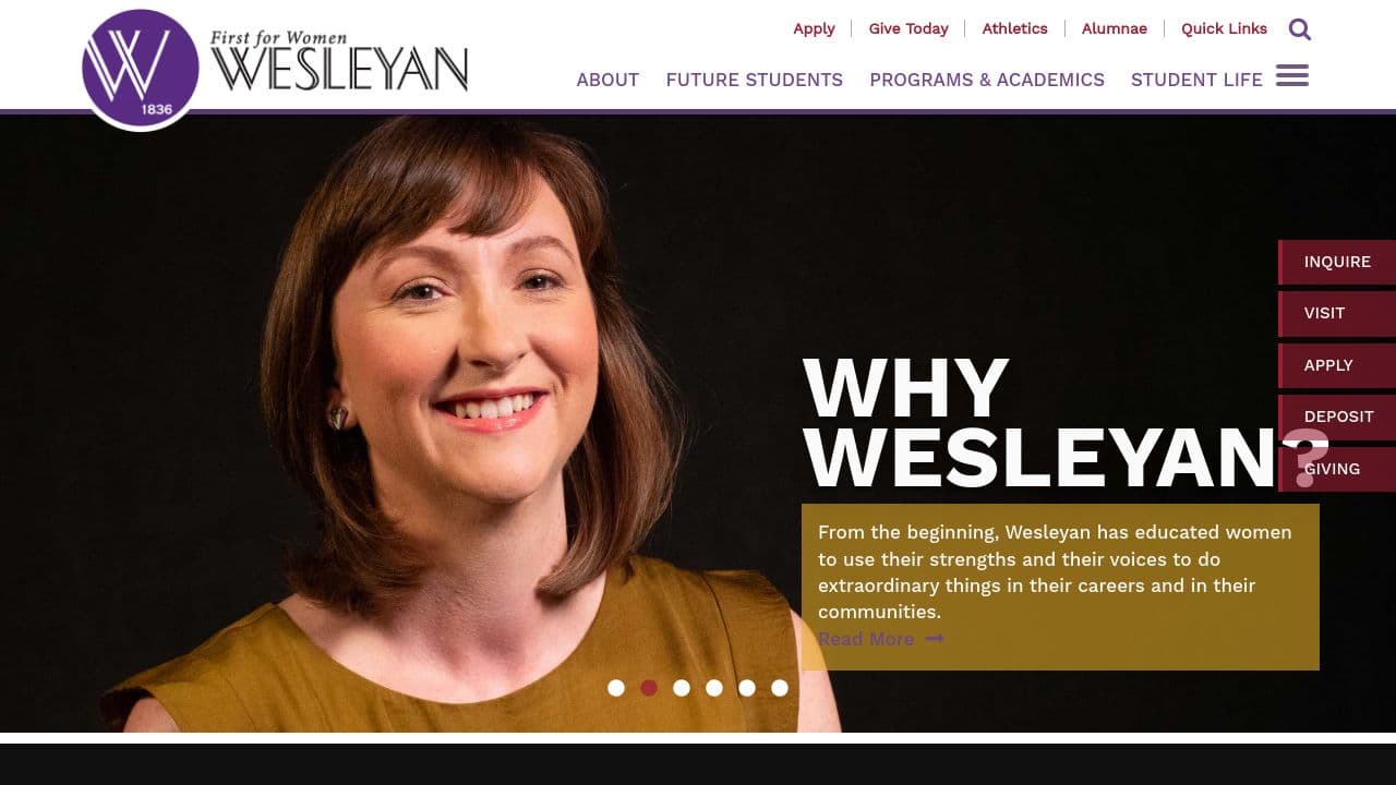 Wesleyan College website screenshot