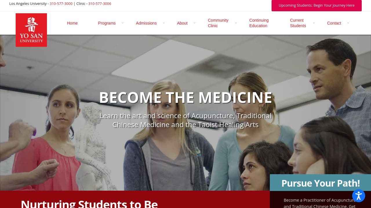 Yo San University of Traditional Chinese Medicine website screenshot