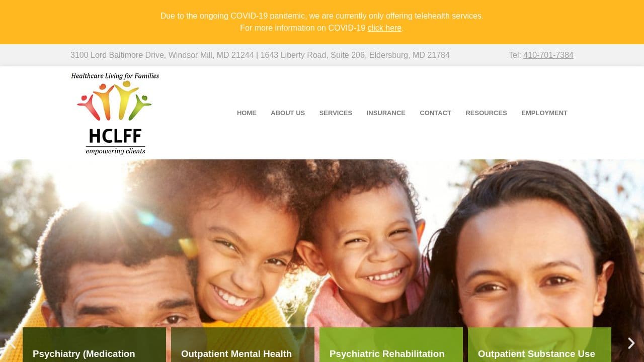 Healthcare Living for Families website screenshot
