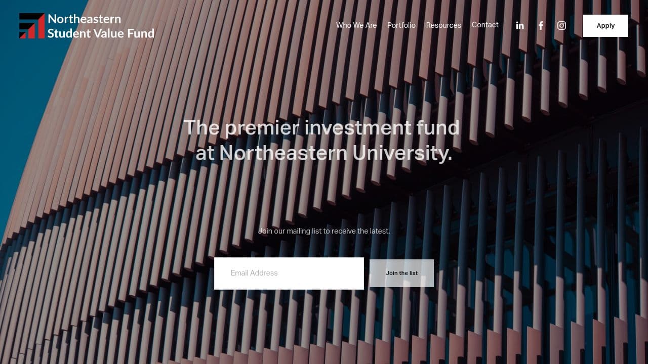 Northeastern University Student Value Fund website screenshot
