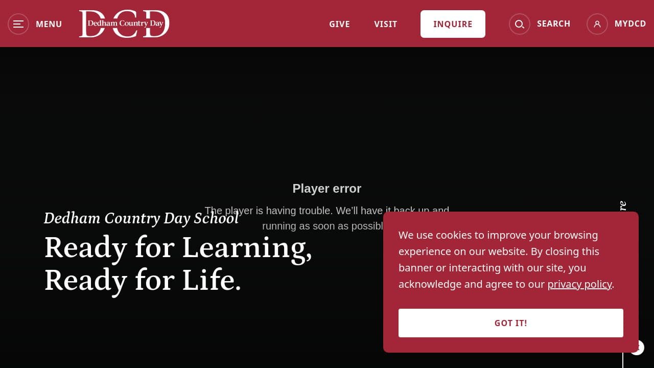 dedham country day school website screenshot