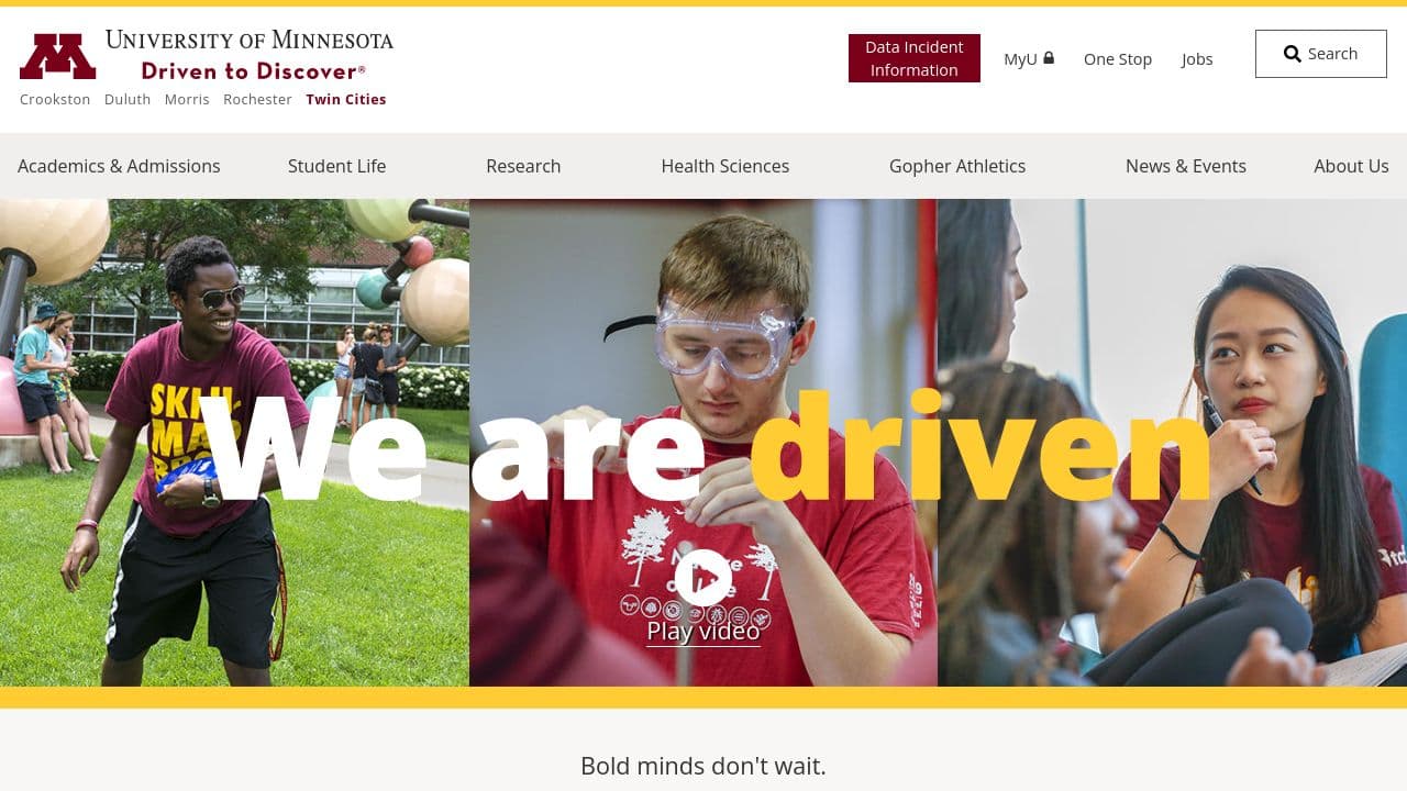 University of Minnesota website screenshot