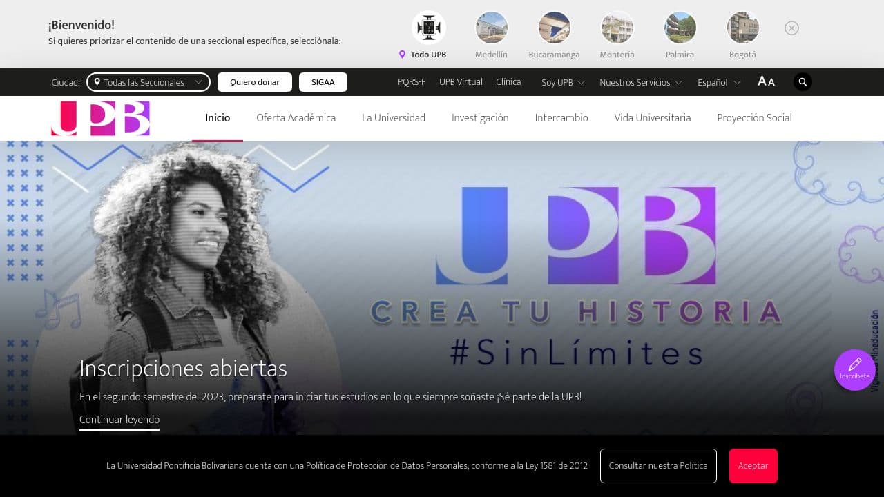 Universidad Pontificia Bolivariana website screenshot